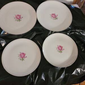 4 IMPERIAL ROSE #6702 Fine China 10 1/4” Dinner Plates w/SilverTrim Japan